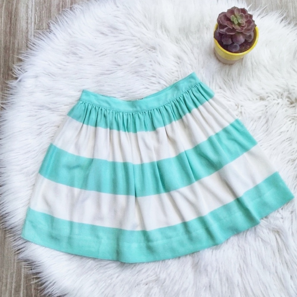 Fossil Daphne Mint & White Stripe Silk Skirt Sz 2